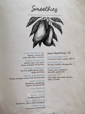 Menu card at Organico Fortuna in La Fortuna