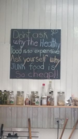 One of the great little signs in the café  at Organico Fortuna in La Fortuna