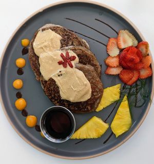 These Banana Pancakes were on another level! Please try these when you go. #Veganuary at Organico Fortuna in La Fortuna