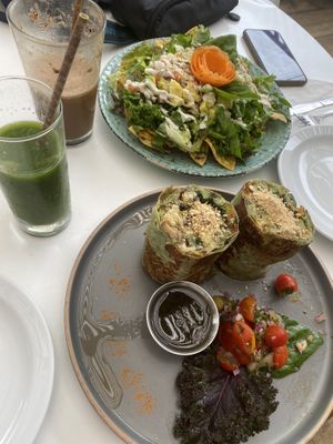 Nachos and the green wrap   at Organico Fortuna in La Fortuna