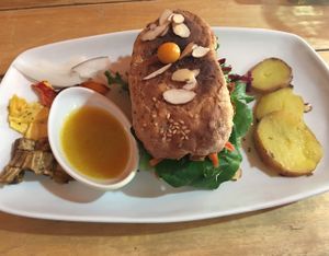 falafel sandwich $9 at Organico Fortuna in La Fortuna