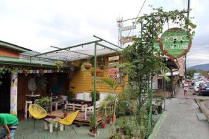 Outdoor patio at Organico Fortuna in La Fortuna