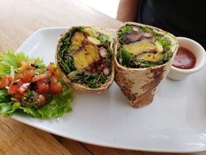 Fish vegan burrito at Organico Fortuna in La Fortuna