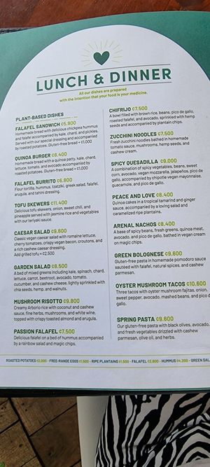 Lunch & dinner menue Part 1 at Organico Fortuna in La Fortuna