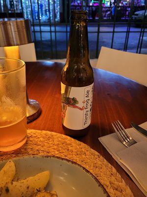 Local beer...thirsty frog at Organico Fortuna in La Fortuna