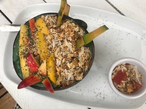 Protein smoothie bowl at Organico Fortuna in La Fortuna