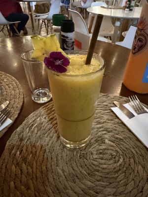 Vitamin c bomb smoothie. Star fruit was a bit tart but good on a hot day!  at Organico Fortuna in La Fortuna