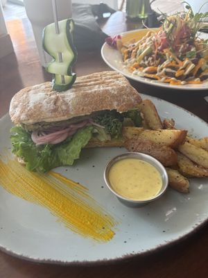 Falafel sandwich. Very good.  at Organico Fortuna in La Fortuna