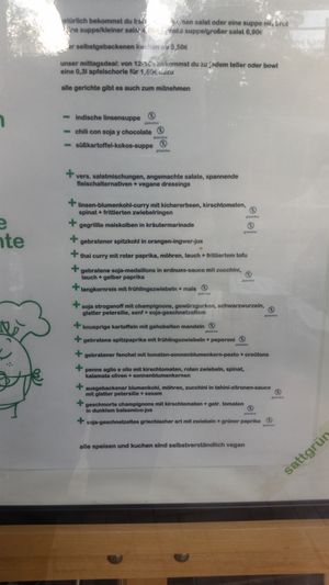 Menu as of June 2023 at Sattgrün in Essen