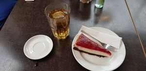 Yogi tea and vegan cheesecake at Cafe Kopi in Hannover