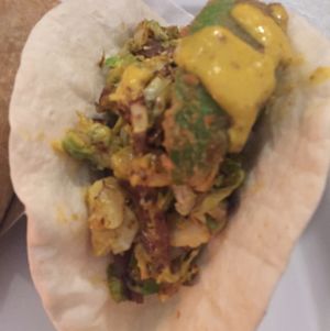 Brussel sprout, tempeh, avocado taco with mango mustard at Bar Bombon in Philadelphia