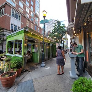 outdoor seating area at Bar Bombon in Philadelphia