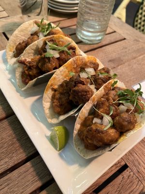 Buffalo cauliflower tacos (one serving is 2 tacos)  at Bar Bombon in Philadelphia