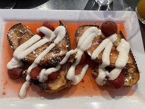French Toast with Strawberries and whipped cream cheese   at Bar Bombon in Philadelphia