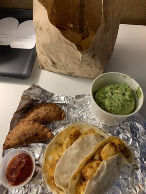 Buffalo cauliflower tacos, philly empanadas and chips & gauc  at Bar Bombon in Philadelphia