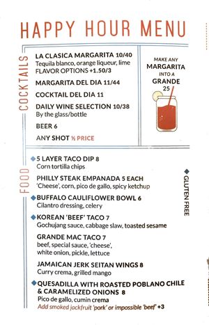 Happy hour menu at Bar Bombon in Philadelphia