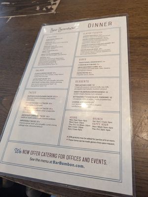 Menu as of May 2025 at Bar Bombon in Philadelphia