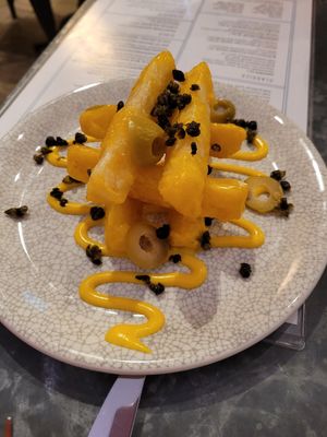 Yuca fries on the brunch menu. Perfect portion as an appetizer & yummy sauce at Bar Bombon in Philadelphia