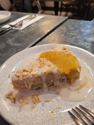 Tres leches cake. Crunchy coconut, delicious! at Bar Bombon in Philadelphia