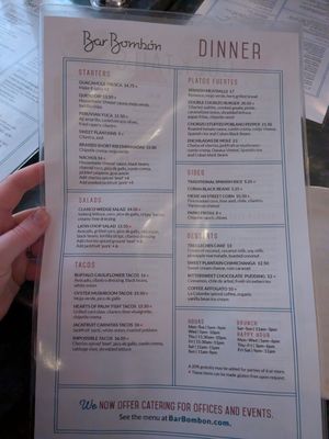 menu at Bar Bombon in Philadelphia