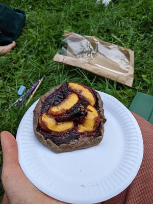 Peach dessert at bistRAW & Tea in Prague