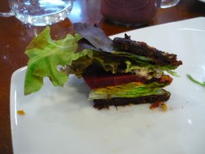 burger at bistRAW & Tea in Prague