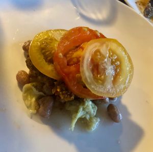 Aubergine and beans at Flow in Bristol