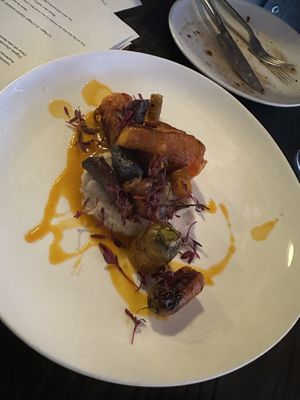 Vegan version of the Carrot and whipped butter beans    at Flow in Bristol