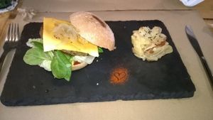 Vegan burger (with delicious cheese!) at La Libelula Vegan Cafe in Fuengirola