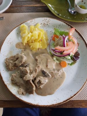 Seitan and cream mushroom at La Libelula Vegan Cafe in Fuengirola
