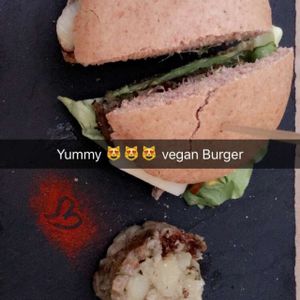 vegan burger  at La Libelula Vegan Cafe in Fuengirola