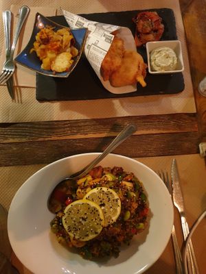 Nofish nochip & Tempeh stir fry at La Libelula Vegan Cafe in Fuengirola