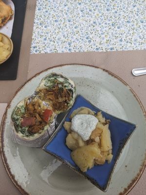 Kebab wrap with potatoes and aoli at La Libelula Vegan Cafe in Fuengirola