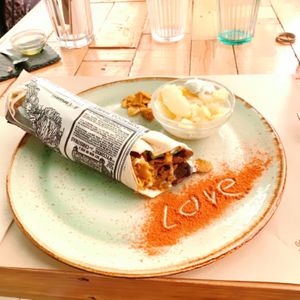 Seitan Kebab with Potatoes and Tzatziki   at La Libelula Vegan Cafe in Fuengirola