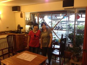 Owner ( left ) - waitress (speaks English, part-time on weekends ) at Xiao shan fang Vegetarian Food in Taichung