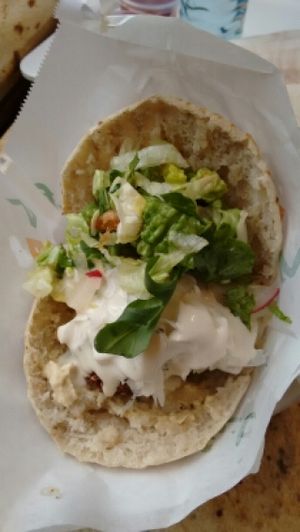 vegan falafel sandwich  at Boussi Falafel - Mall of Berlin in Berlin