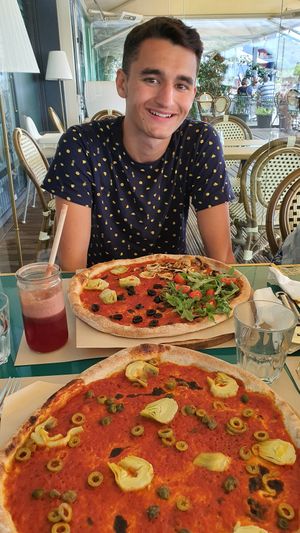 4 seasons pizza, beetroot juice, olive & artichoke pizza at Manifattura Di Gelato in Calheta