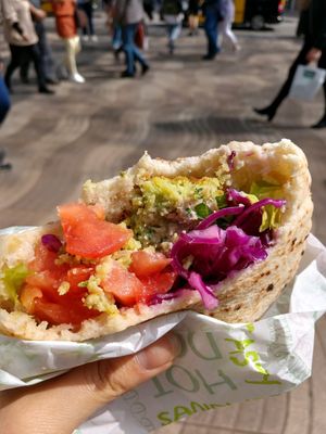 falafel with nearly all the topping choices! sooo goooood at Falafel Vegano - Food Stall in Barcelona