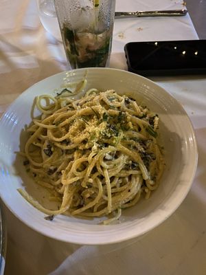 Spaghetti puttanesca  at Full Bloom in Miami Beach