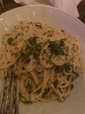 Fake cheesy pasta  at Full Bloom in Miami Beach