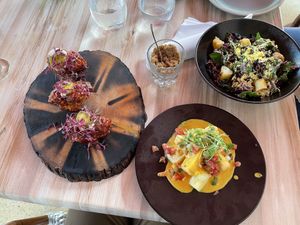 Lunch- cauliflower wings, loaded fries, Caesar salad at Full Bloom in Miami Beach