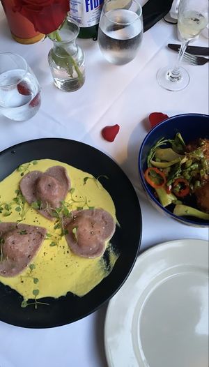 Ravioli was fine, but small. Great presentation at Full Bloom in Miami Beach