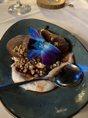 Poached pear with chantilly cream  #Veganuary at Full Bloom in Miami Beach