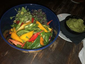 Raw salad with Shi so microgreen and Thai basil taste amazing :) at Full Bloom in Miami Beach