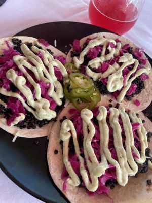 Picadillo Tacos and Dragon Fruit Kombucha   at Full Bloom in Miami Beach