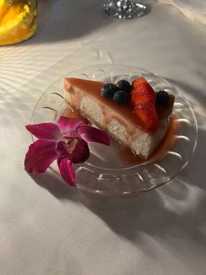 Vegan Cheesecake with Mixed Berry Sauce at Full Bloom in Miami Beach