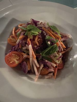 Raw salad with carrot, green papaya ...  at Full Bloom in Miami Beach