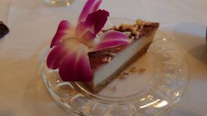 Strawberry sauce cheesecake at Full Bloom in Miami Beach