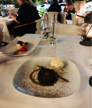 Cheesecake with berries and caramel chocolate lava cake with gelato at Full Bloom in Miami Beach