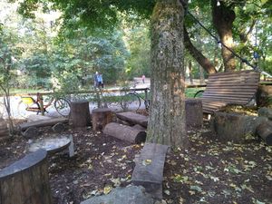 There are also rustic options for seating at MilchHausl in Munich